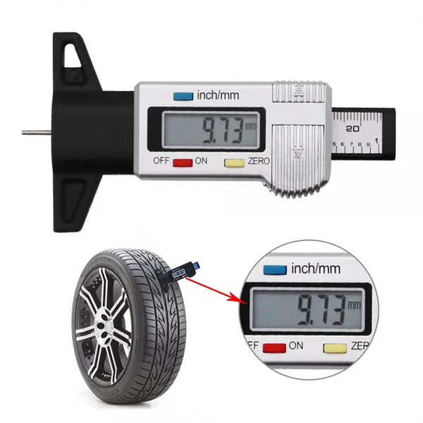 Digital 타이어마모게이지 타이어 깊이 게이지 두께 측정 홈 교환 수명측정, 실버