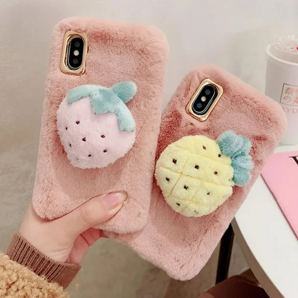 갤럭시노트10 노트9 노트8 S10 5g S9 S8 플러스 스트로베리 파인애플 겨울 밍크털 휴대폰 케이스