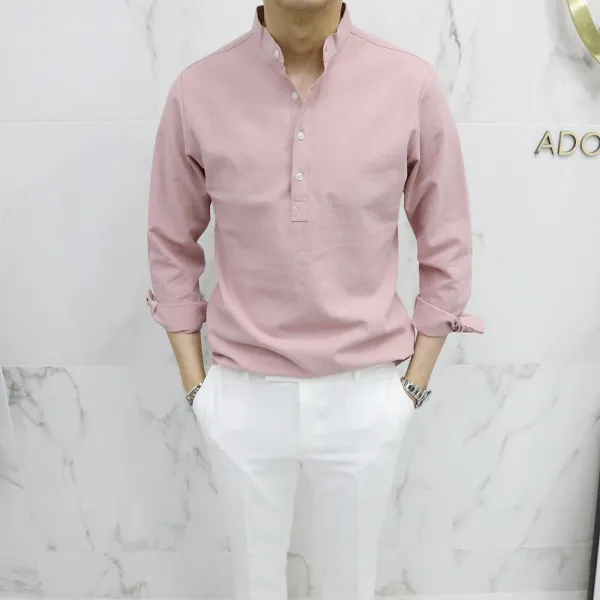 아도르클래식 남성용 여름 린넨 헨리넥 셔츠 Sk