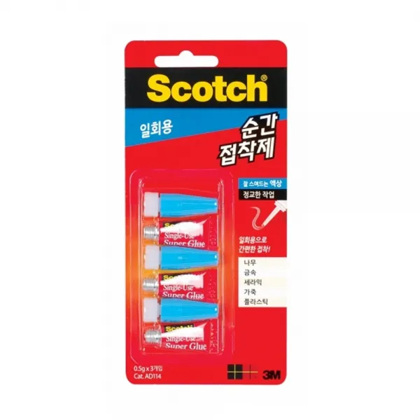 [3M] 스카치 일회용 순간접착제 AD114 액상타입 0.5g x 3개