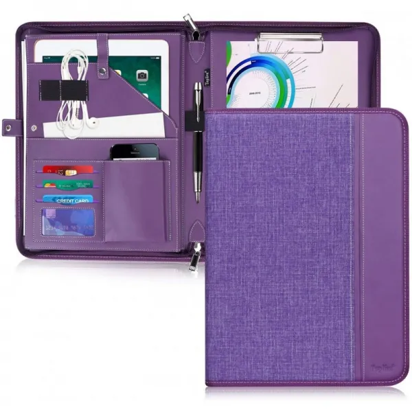 Toplive Zippered Padfolio 포트폴리오 사례 경영진 회의 편지 / A4 크기 클립 보드 명함 홀더 보라색, 단일상품