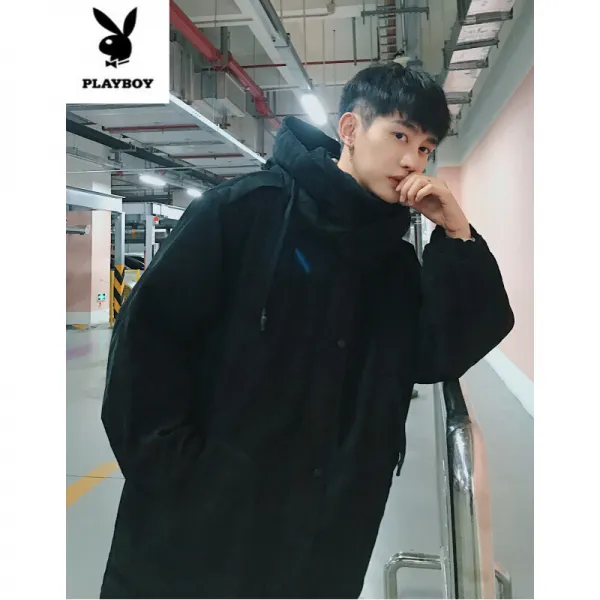 바람둥이 겨울 겹겹 면 가두 빈티지 코듀스 코르덴 무릎 후드 솜옷 코트 한판 사이즈 롱 가두남 면복 블랙 170/92A