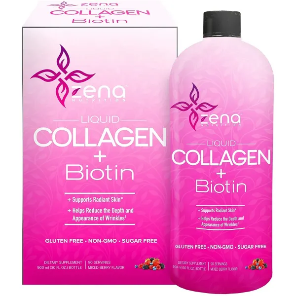 Zena 액체 콜라겐 + 비오틴 2500mg 의 긍정적 펩티드 그리고 5000mcg Verisol 공식 머리 피부 못 공동의 지원 Grass Fed Non Gmo 섞