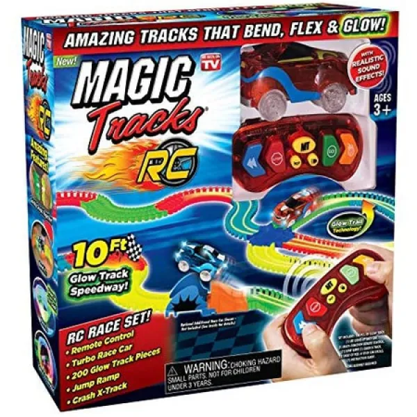 Ontel Magic Tracks RC-원격 제어 터보 경주 용 자동차 및 어두운 경주장에서 10 피트의 유연하고 구부릴, One Color_One Size, One Color, 상세 설명 참조0