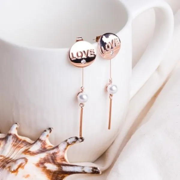  텐바이텐 실버925 Love 레터링 진주 드롭 귀걸이