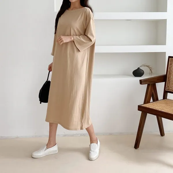 여자 가을 입술넥 박시 오버핏 베이직 롱 원피스