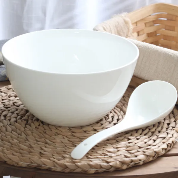 순백색 큰사이즈 라지 무연 도자기 골질자기 오버사이즈 국공기 면기 탕분라 면죽 전자렌지 x2개, 8인치 플랫 오 그릇 _국자