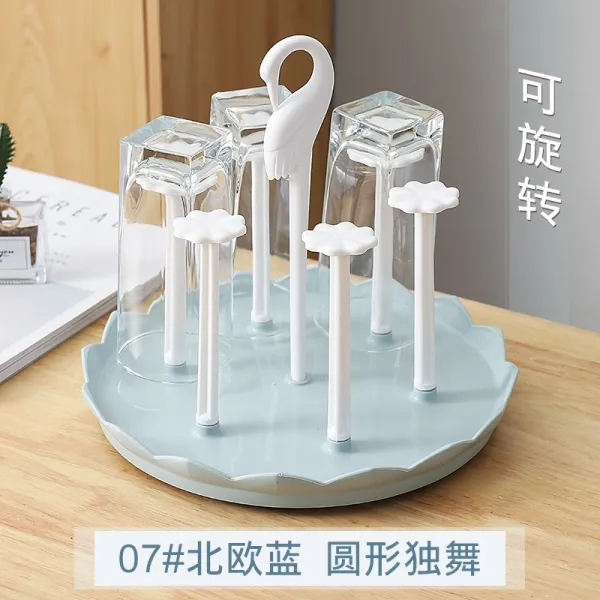 홀더 10헤드 트레이 찻잔 거실 독창적 물컵 물빠짐 말리다, 07# 노르딕 블루 원형 독무 (6위