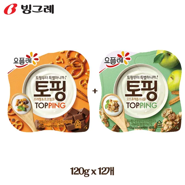 요플레 토핑 120gx12개 오트애플시나몬6+프레첼초코청크6 냉장무배, 12개, 120g