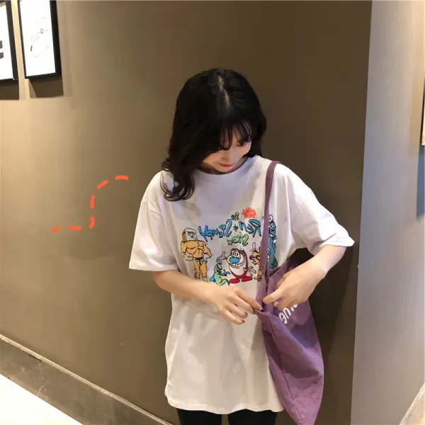 반소매티셔츠 반팔T셔츠 여성의류 INS 하라쥬크 개학철 학생 늦바람 상의 트렌드