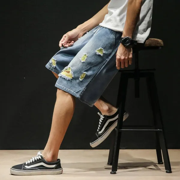 심쿵 심쿵패션 여름 남성 데님 5부 통 반바지