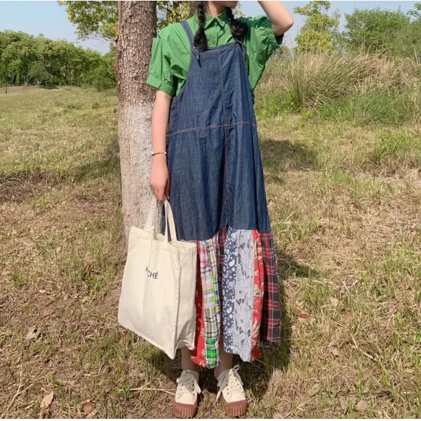 Bear 패치워크 원피스 짜집기 의상 여자 누더기 패션 Gc 000080585