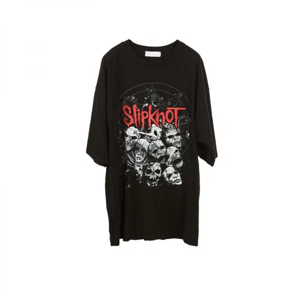 여섯 라운드롱티셔츠 앉아서 까먹다 드롭숄더 블랙 라운드넥 스컬 고가 캐쥬얼 이너웨어