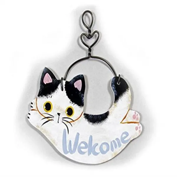 とんでる 고양이 Welcome 보드 살쾡이 씨 수제 고양이 상품 흑백