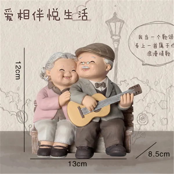 복고장식장 노인 할아버지 할머니 장식품 백년해로 술장 거실 집안용 부부 커플용품 결혼선물, T19-서로 사랑 기타치는