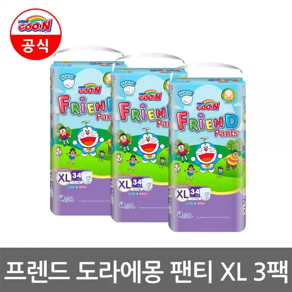 군 프렌드 도라에몽 팬티 Xl 34매 X3팩 팬티형 기저귀