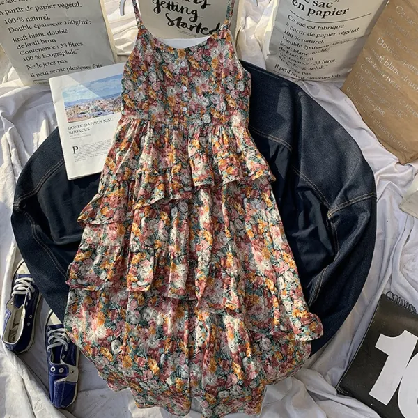 플라워 눈 방적 나시 원피스 여 하뉴 가볍고 숙달 차가운 바람 속 롱스커트 받아 허리가 날씬해 보이는 케이크 스커트
