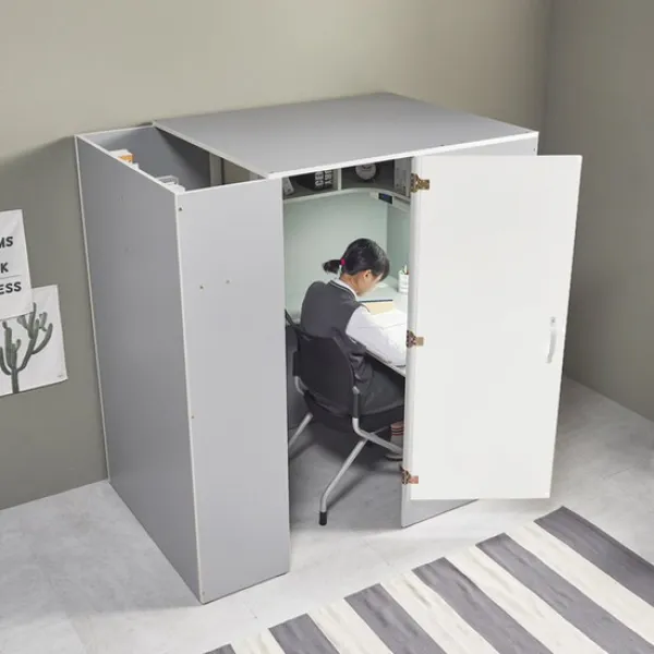 E스마트 스터디룸 1인 독서실책상 4단계 Led스탠드 포함 그레이