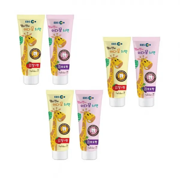 헬리덴티 이다끔 항균어린이 치약 2개(포도향+딸기향) 어린이, 3박스, 80g