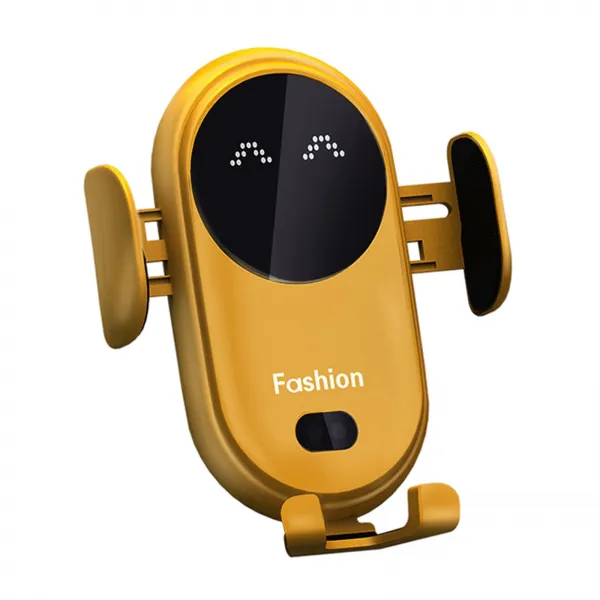 스물다섯 S11 LED 차량용 핸드폰 무선고속충전기 거치대 15W, 옐로우