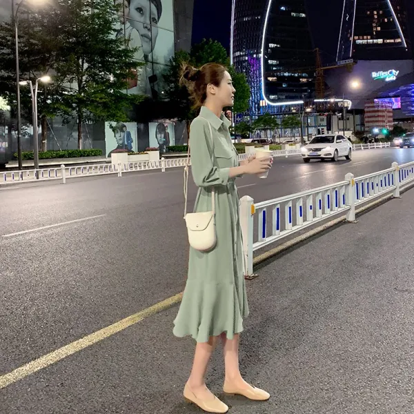 Zhanxhwlyq03230357원피스 여 긴팔 슬림 롱스커트 뒷길을 막고 허리를 잡아주는 느낌의 셔츠스커트