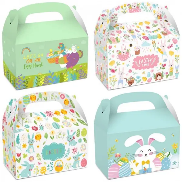 12pcs 부활절 선물 상자 행복 부활절 선물 상자 토끼알 부활절 바구니 용기 공동화 토끼 모양 캔디 손잡이가 달린 구디 쿠키, 단일옵션