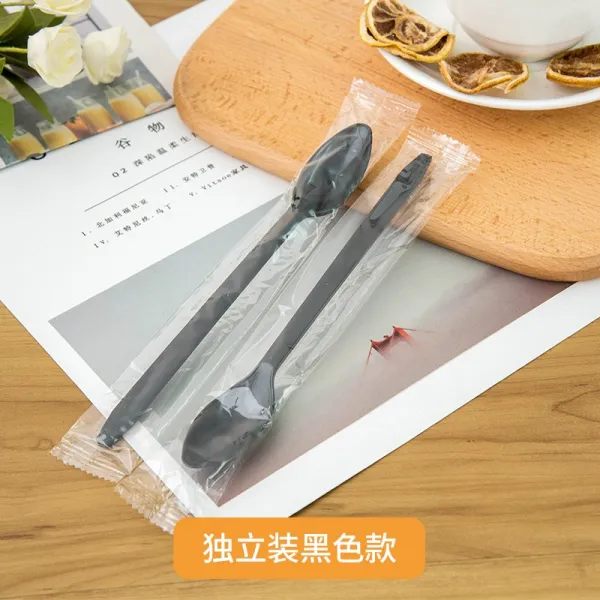 믹싱 비닐 플라스틱 일회용 주걱 긴 디저트 독립복 젖 티스푼 화선초 언 푸딩젤스, 블랙 독립복 1가방 100 즈