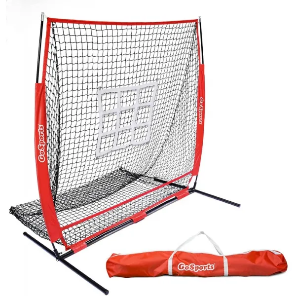 GoSports 5'x5 '야구 및 소프트볼 연습 피칭 및 수비망 활 프레임 캐리 백 및 보너스 타격 구역 모든