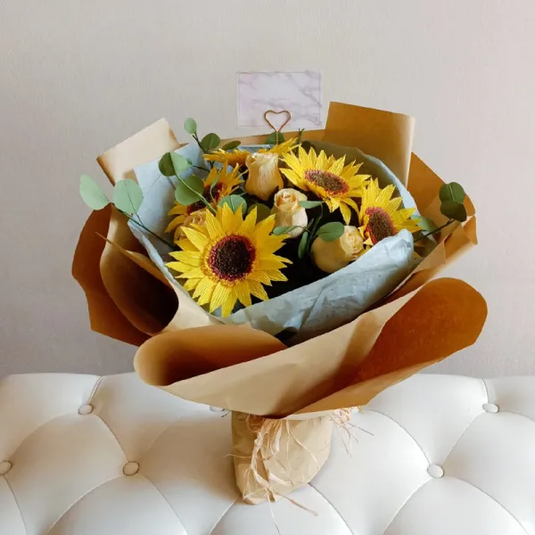 종이꽃 바람기 꽃재료 재료 DIY수공예꽃 묶음 해바라기 로즈 재료가방 스승의날 선물, T01-해바라기 로즈 믹스 꽃다발 재료가방