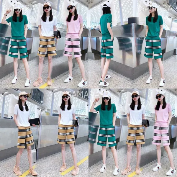 Qterra 특허브랜드 캐주얼 투피스 니트세트 라운드반팔 아이스 숏팬츠