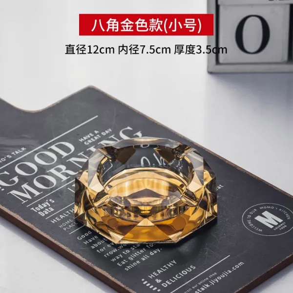 Mar.01 196번 크리스털 재떨이 라지 유리 휴대용 재떨이 창의적이고 개성적인 트렌드 재떨이 사무실 가정용 거실Z, 팔각 골 드 (스 몰)