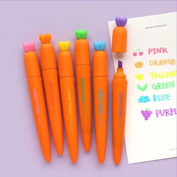 핑크풋 당근슬림형광펜 6색세트 형광펜 밑줄펜 1개