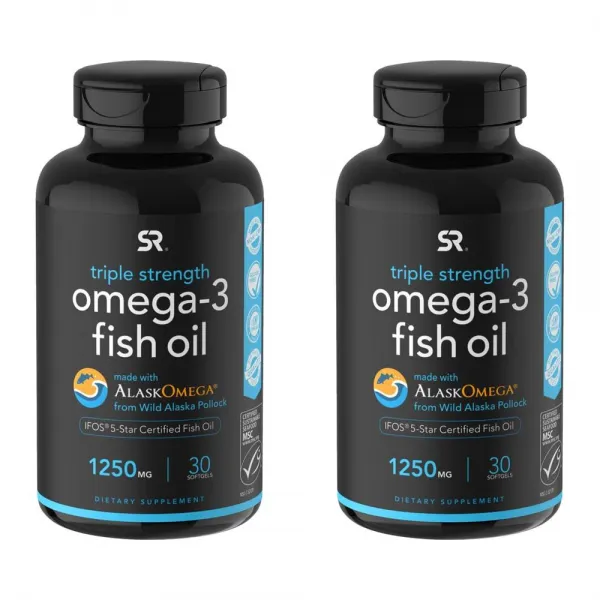 스포츠리서치 트리플 스트렝스 오메가-3 피쉬 오일 1250mg 소프트젤, 30캡슐, 2개