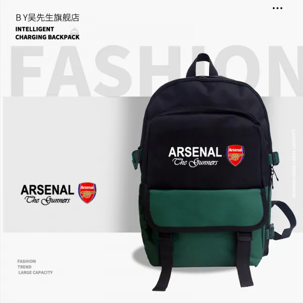 축구필드용 Arsenal아스널 FC총잡이 축구 보색 가방학생 남녀 청소년 스타일리쉬 대용량 백팩, T14-블랙그린 2