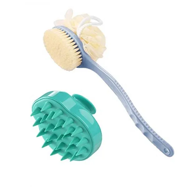 강모와 Loofah & 머리 머릿 가죽 마사지 기계 샴푸 솔을 가진 샤워 뒤 수세미를 격상 시키십시오 긴 손잡이 뒤 몸 솔 샤워 솔 수세미, 단일상품