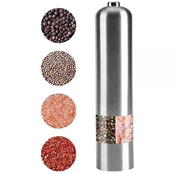 Hztyyier 페퍼 밀 페퍼 그라인더 후추를 전기 솔질 스테인레스 스틸 조도 주방 조정 소금 연삭 공구, none