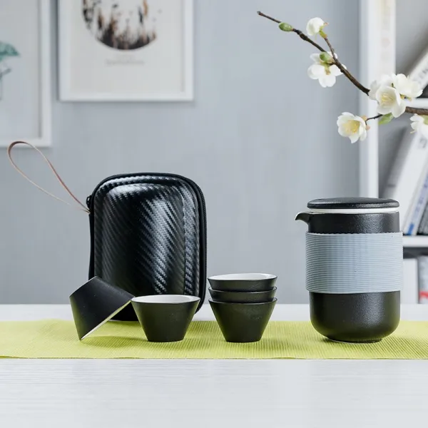 한 주전자 5 여러 명 흑백 거친 스윗 사무실 휴대식 다기 거친 도자기 여행 다기 한 주전자 5