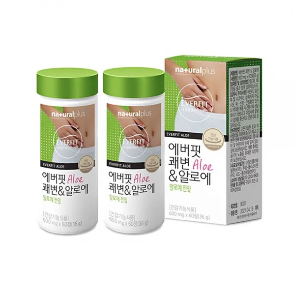 내츄럴플러스 에버핏 쾌변 알로에정 알로에 전잎 무수바바로인 식이섬유 숙변 장청소 장건강 배변활동, 60정, 2통