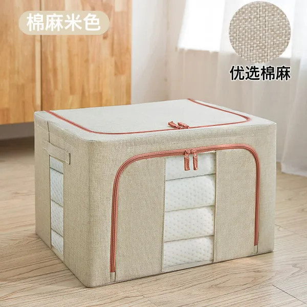 면 마 옷 수납함 포목 정리함 큰 사이즈 접는 옷장 수납함 사물함 이삿짐 베이지색 100l 60*42*40cm /철골통 굵기 6/더블보
