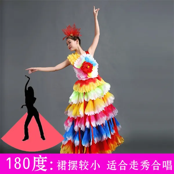 댄스복 2019개막춤 플레어치마 공연 무용복 꽃이핀다 성세 무대 백댄서 성인 원피스, C01-180치마꼬리(색상)