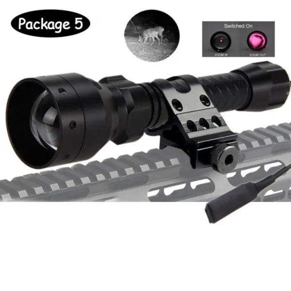 T50 Zoomable 적외선 무기 빛 850nm IR 밤 비전 illuminator 50mm 초점 렌즈 사냥 손전등 25.4mm 반지/마운, 05 Package 5