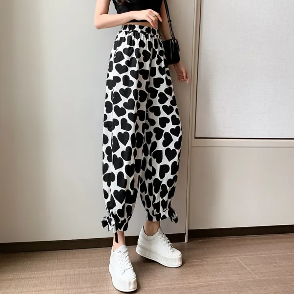 바로바로 중년여성 빅사이즈 항아리바지 여팬츠 여름 얇은 하이웨이스트 시폰 프린트 벌