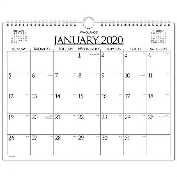 AT-A-GLANCE 2020 Monthly Wall Calendar 15” x 12” Medium Wirebound (997-1) AT-A-GLANCE 2020 월별 달력, nullSET