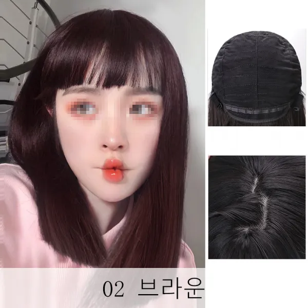 뉴타임즈12 가발 긴 여자 머리 공기 앞머리 흑백 긴 생머리 중간머리 획일화 자연 신식 완전히 머리 QH06 A8, 1세트, 02 브라운