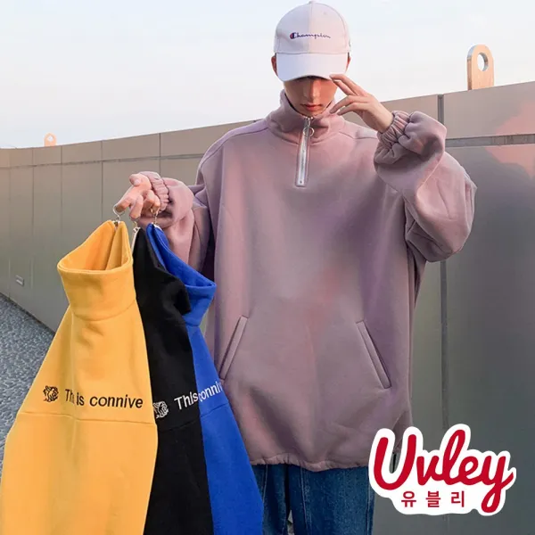 유블리 남성 반집업 맨투맨 후리스 루즈핏 오버핏 박시핏 큰사이즈 빅사이즈(UV216142WD) 디스이즈