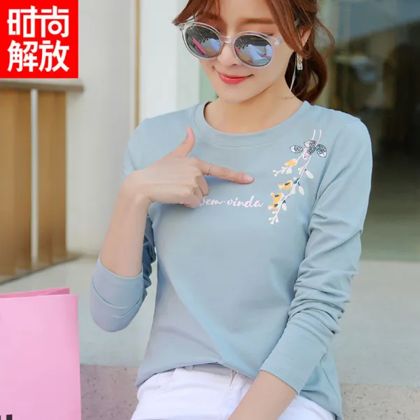 SHISHANGJF 여성 데일리 이너웨어 롱슬리브 라운드넥 티셔츠 45405563