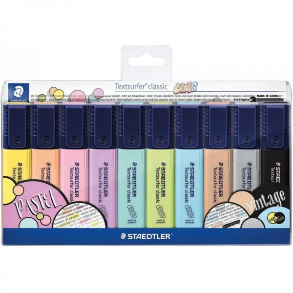 Staedtler Textsurfer 클래식 364 형광펜 독일 제 대형 잉크 탱크 장시간 마킹 성능 10 색 파스텔 & 빈티
