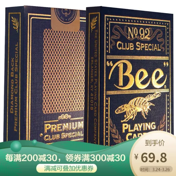 작은 꿀벌 포커 금 벌 Bee 카드 금박 창의 적 인 포커 금 벌 파란색 한 벌.