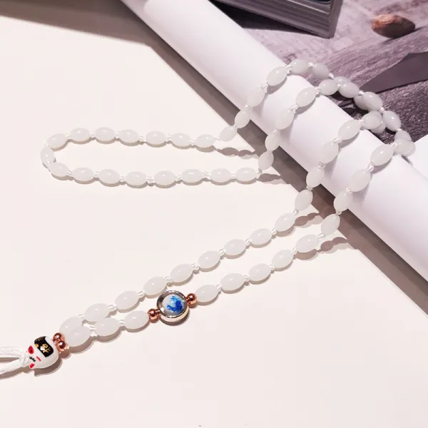 핸드폰 끈 여걸 멱살 꼬임 속국풍 비취옥 펜던트 크리스털 구슬 손목 애플 X 화웨이 오픈 Vivo 1 롱화이트 비취 걸개밧줄