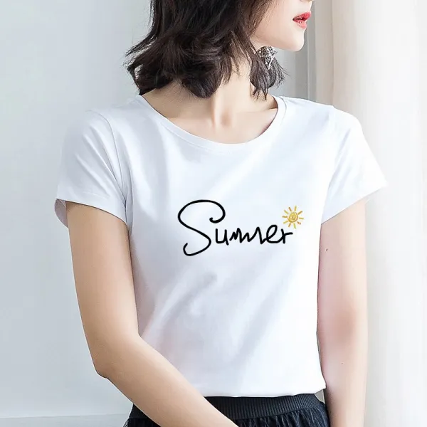 TSHIRT 화이트 티셔츠 여성 반팔 슬림 순면 코튼 여름 드랜드 INS 핫한 피투성이 반팔티셔츠
